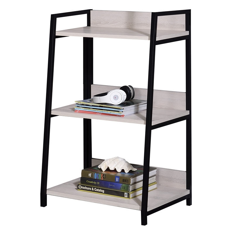 ACME Wendral 3 Wooden Tiers Ladder Bookshelf in Natural and Black