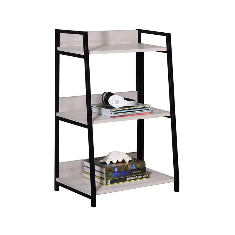 ACME Wendral 3 Wooden Tiers Ladder Bookshelf in Natural and Black