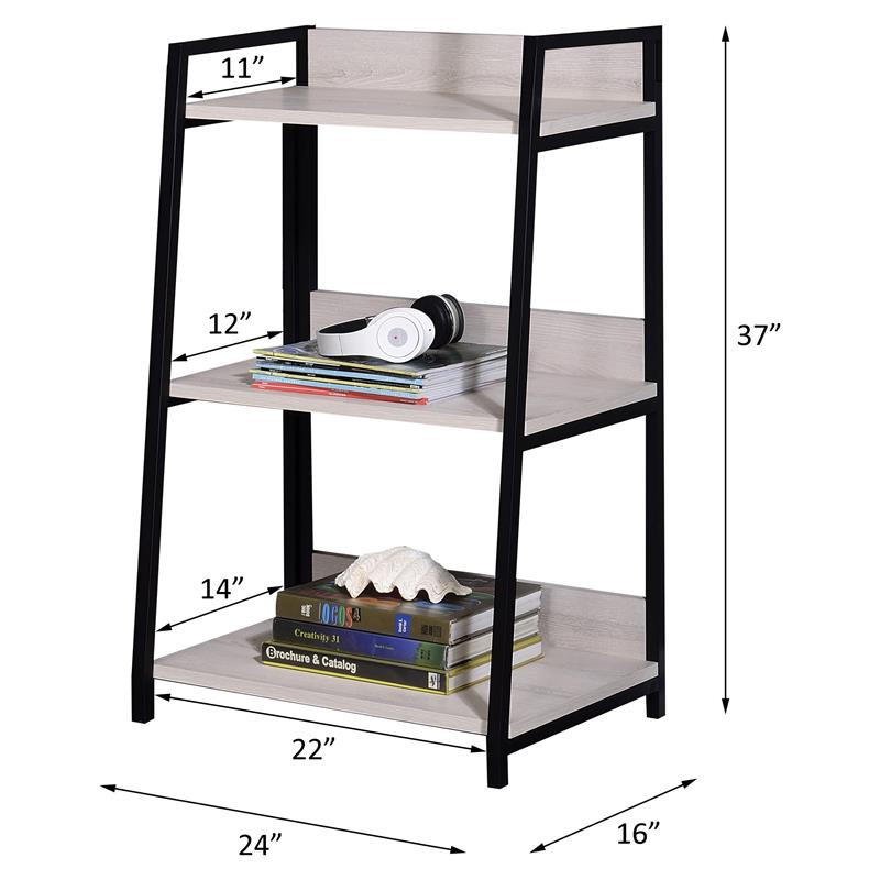ACME Wendral 3 Wooden Tiers Ladder Bookshelf in Natural and Black