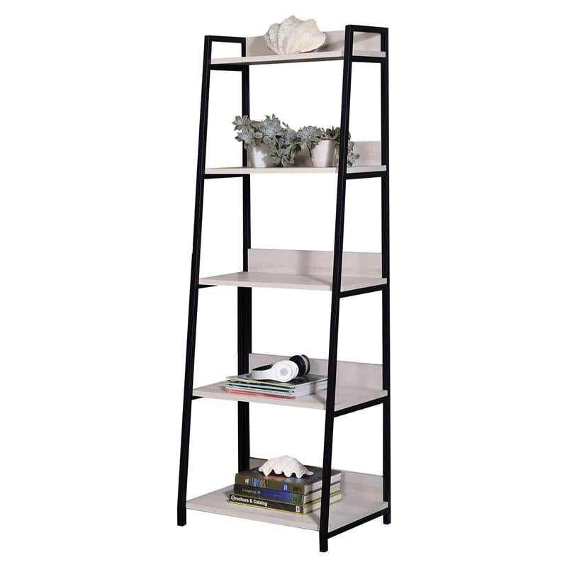 ACME Wendral 5 Wooden Tiers Ladder Bookshelf in Natural and Black