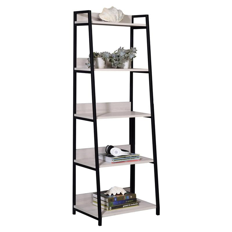 ACME Wendral 5 Wooden Tiers Ladder Bookshelf in Natural and Black