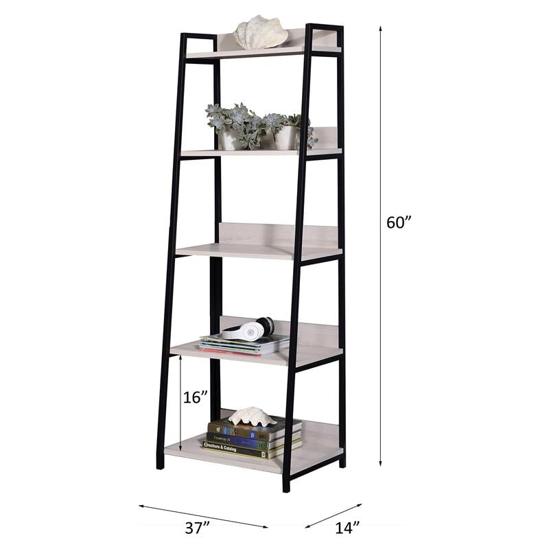 ACME Wendral 5 Wooden Tiers Ladder Bookshelf in Natural and Black