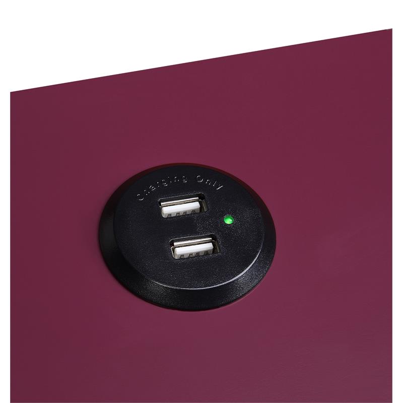 acme fierce wooden side table with usb charging dock in burgundy and black