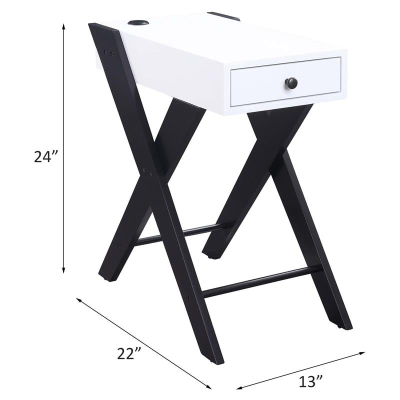 ACME Fierce Wooden Side Table with USB Charging Dock in White and Black