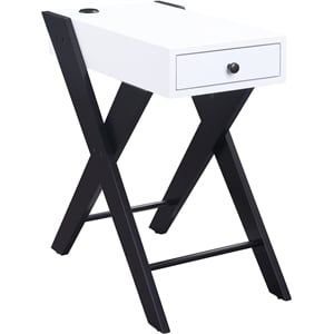 ACME Fierce Wooden Side Table with USB Charging Dock in White and Black