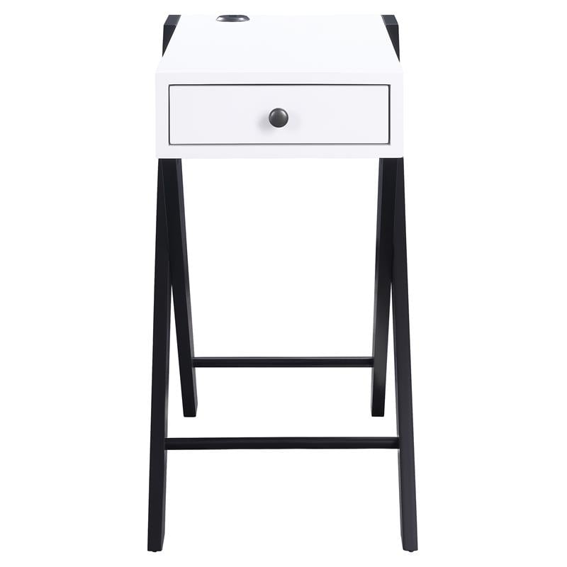 ACME Fierce Wooden Side Table with USB Charging Dock in White and Black