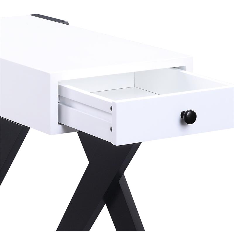 ACME Fierce Wooden Side Table with USB Charging Dock in White and Black
