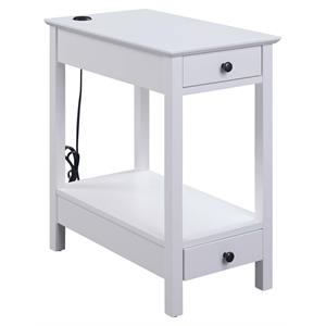 ACME Byzad Wooden Side Table with USB Charging Dock and 2-Drawer in White
