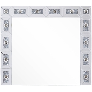 acme noralie glass wall decor mirror with led in mirrored and faux diamonds