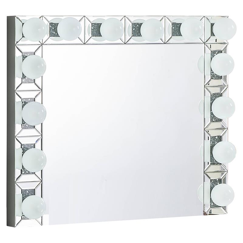 ACME Noralie Glass Wall Decor Mirror with LED in Mirrored and Faux Diamonds