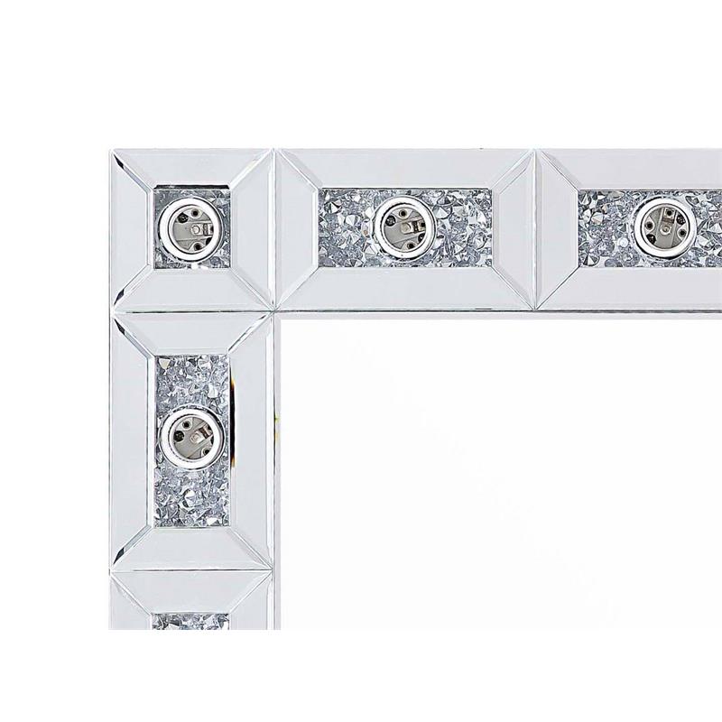 ACME Noralie Glass Wall Decor Mirror with LED in Mirrored and Faux Diamonds