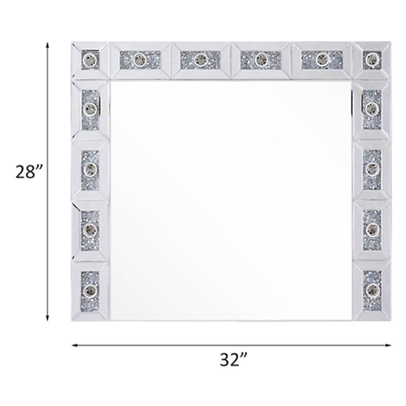 ACME Noralie Glass Wall Decor Mirror with LED in Mirrored and Faux Diamonds