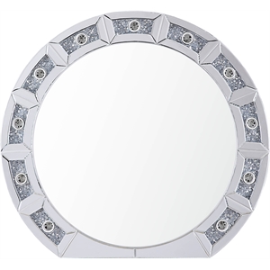acme noralie glass wall round decor mirror in mirrored and faux diamonds
