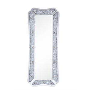 acme noralie glass floor mirror with led light in mirrored and faux diamonds