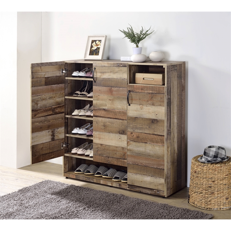 ACME Howia 3-Door Wooden Cabinet with 2 Compartments in Rustic Gray Oak
