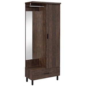 acme tsula composite wood and mirror 1-drawer/1-door hall tree in rustic walnut