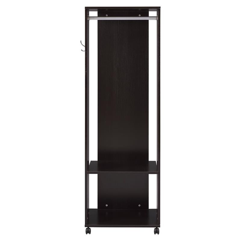 ACME Kolen Wooden Coat Stand with Hanging Rod and Caster Wheels in Espresso