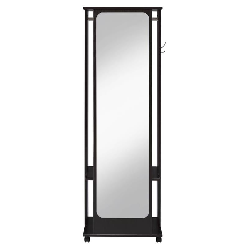 ACME Kolen Wooden Coat Stand with Hanging Rod and Caster Wheels in Espresso
