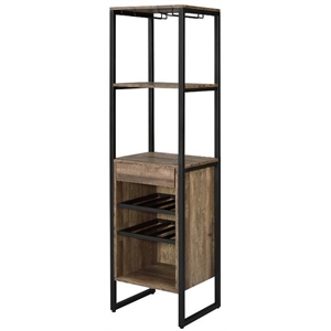 acme narik metal 1-drawer wine rack with 5 shelves in weathered oak