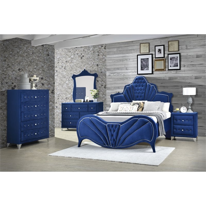 ACME Dante Eastern King Bed in Blue Velvet