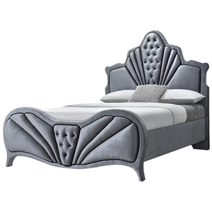 acme dante eastern king bed in gray velvet