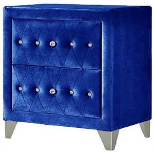 acme dante crystal-like knob velvet upholstered 2-drawer nightstand in blue