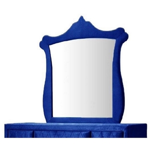 acme dante velvet upholstered and wood frame bedroom arched mirror in blue