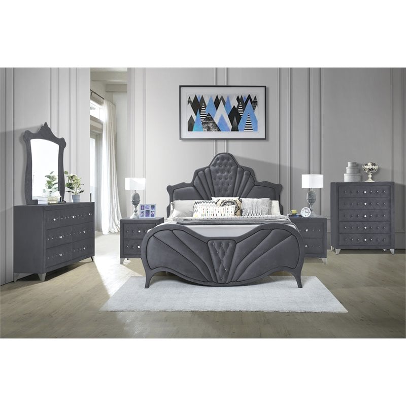 ACME Dante Queen Bed in Gray Velvet