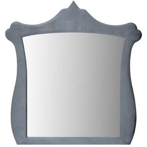 acme dante velvet upholstered and wood frame bedroom arched mirror in gray