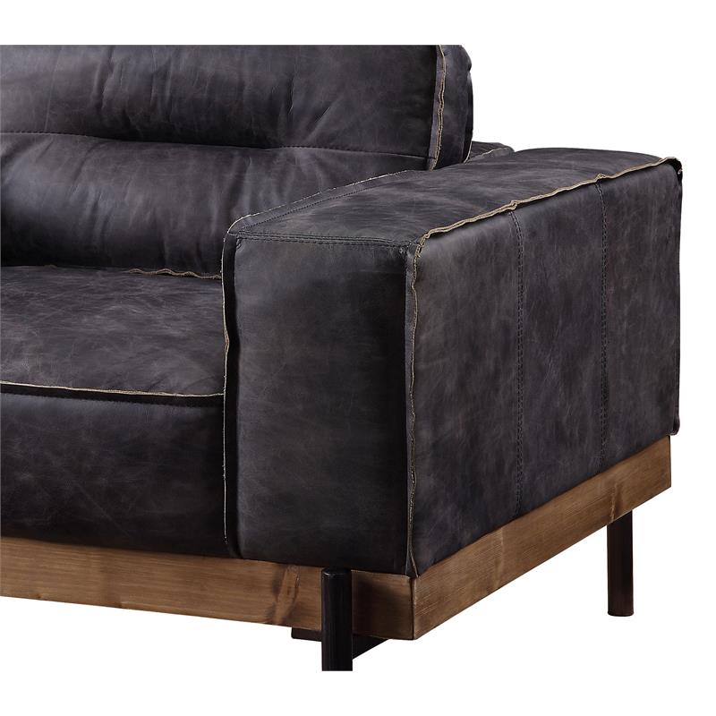 ACME Silchester Top Grain Leather Tufted Accent Chair in Antique Ebony