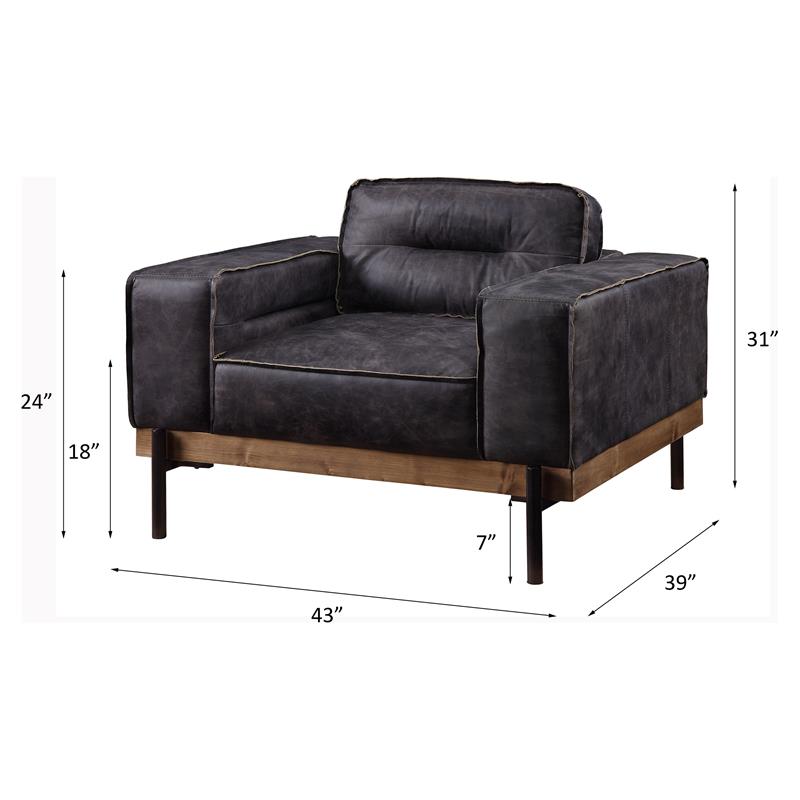 ACME Silchester Top Grain Leather Tufted Accent Chair in Antique Ebony