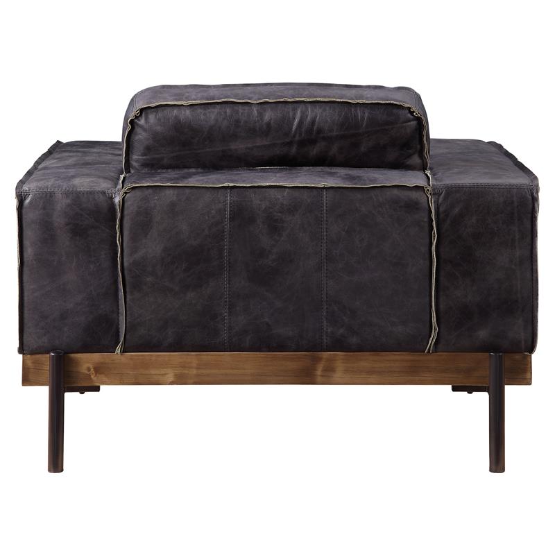 ACME Silchester Top Grain Leather Tufted Accent Chair in Antique Ebony