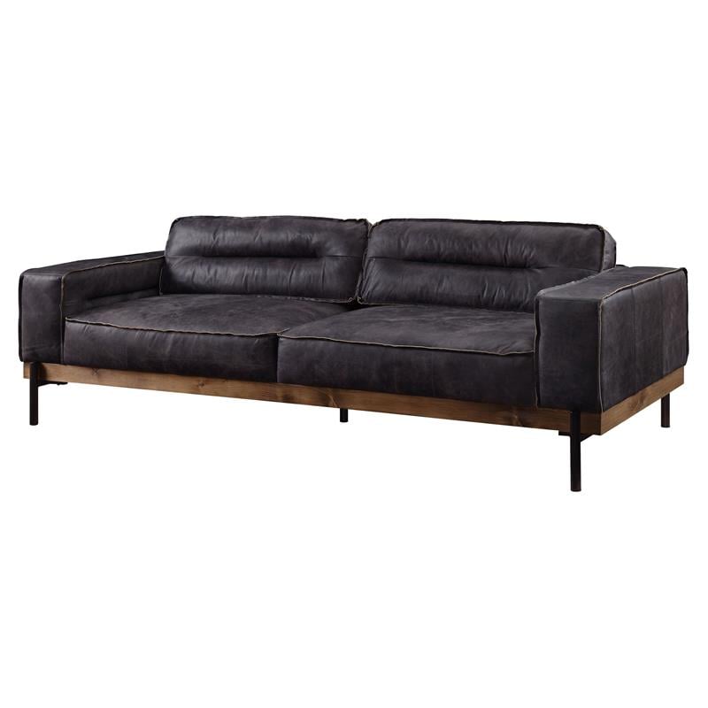 ACME Silchester Top Grain Leather  Sofa with Track Arm in Antique Ebony