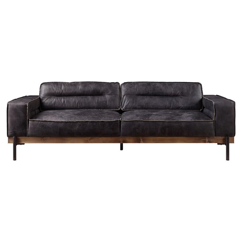 ACME Silchester Top Grain Leather  Sofa with Track Arm in Antique Ebony
