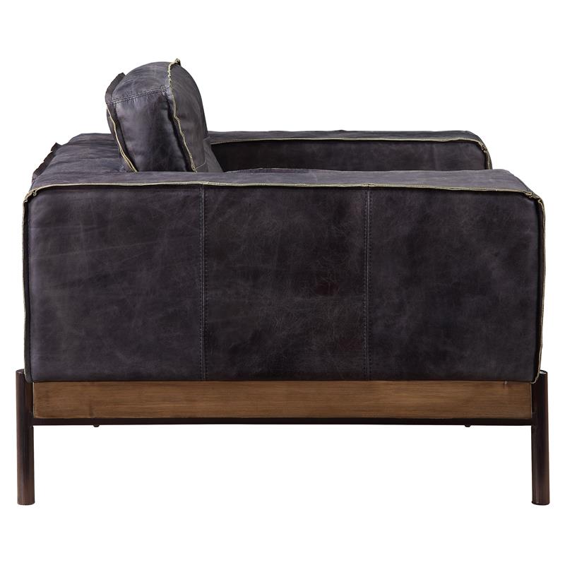ACME Silchester Top Grain Leather  Sofa with Track Arm in Antique Ebony