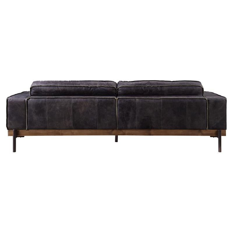 ACME Silchester Top Grain Leather  Sofa with Track Arm in Antique Ebony