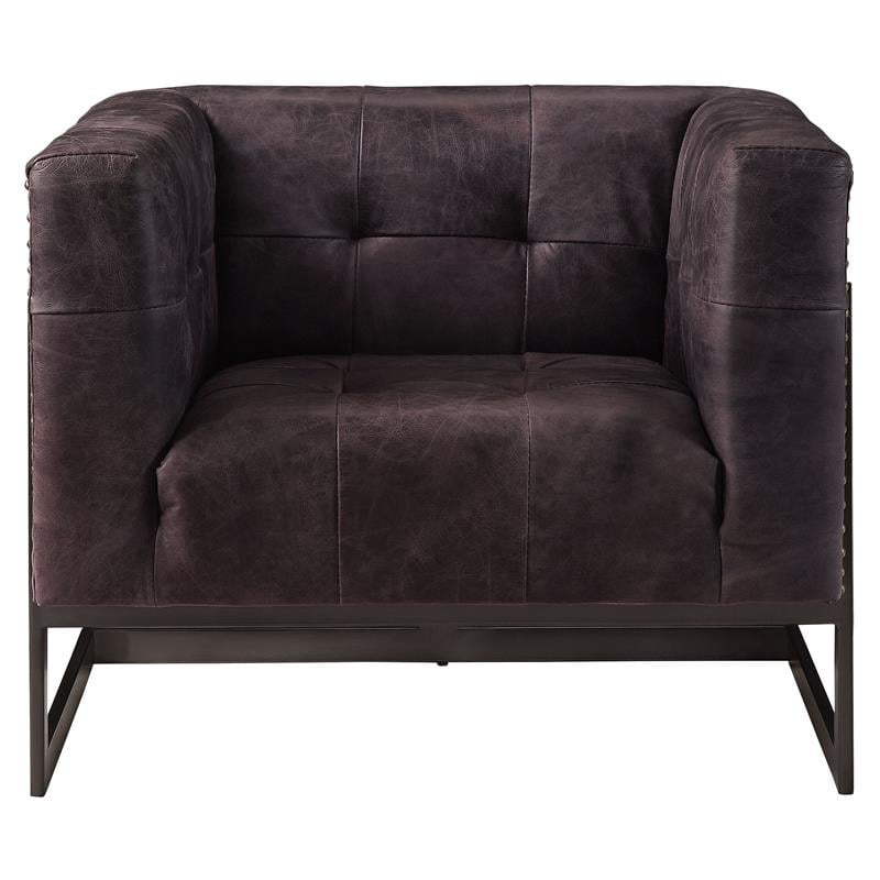 ACME Sagat Top Grain Leather Accent Chair in Antique Ebony and Rustic Oak