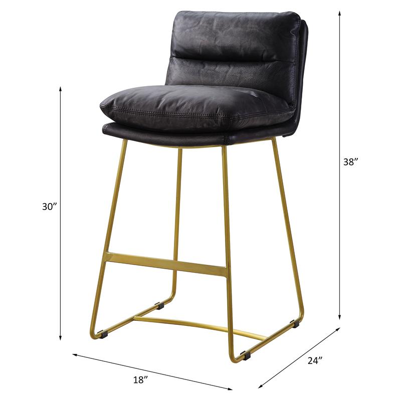 ACME Alsey Tufted Counter Height Chair in Vintage Black Top Grain Leather