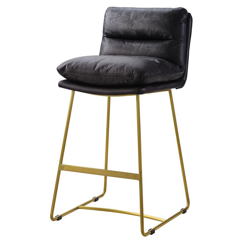 ACME Alsey Tufted Counter Height Chair in Vintage Black Top Grain Leather