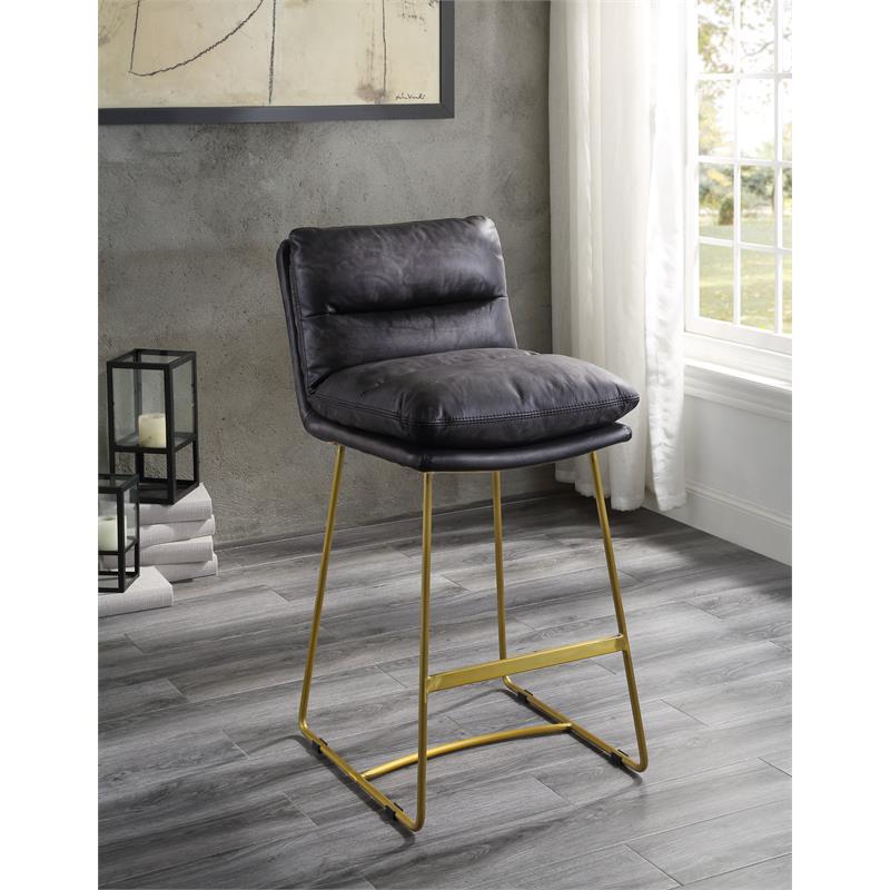 ACME Alsey Tufted Counter Height Chair in Vintage Black Top Grain Leather