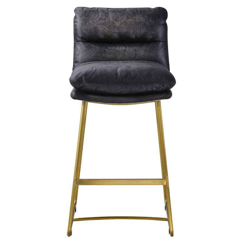 ACME Alsey Tufted Counter Height Chair in Vintage Black Top Grain Leather