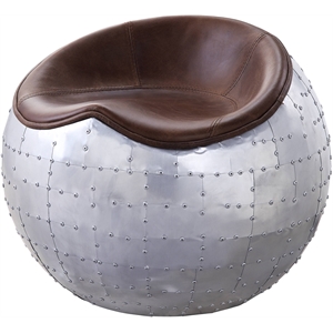 acme brancaster leather upholstered ottoman in retro brown and aluminum