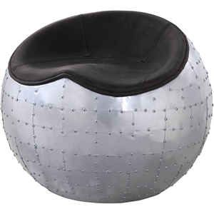 acme brancaster leather upholstered ottoman in antique ebony and aluminum