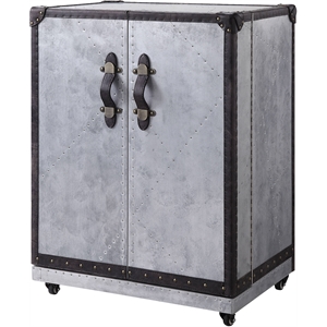 acme brancaster wine cabinet with 2 doors in antique ebony and aluminum