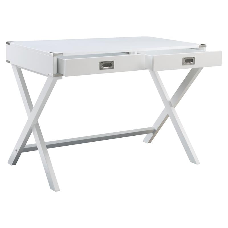 ACME Amenia Wooden Rectangular 2-Drawer Writing Desk with X-Shaped Base in White