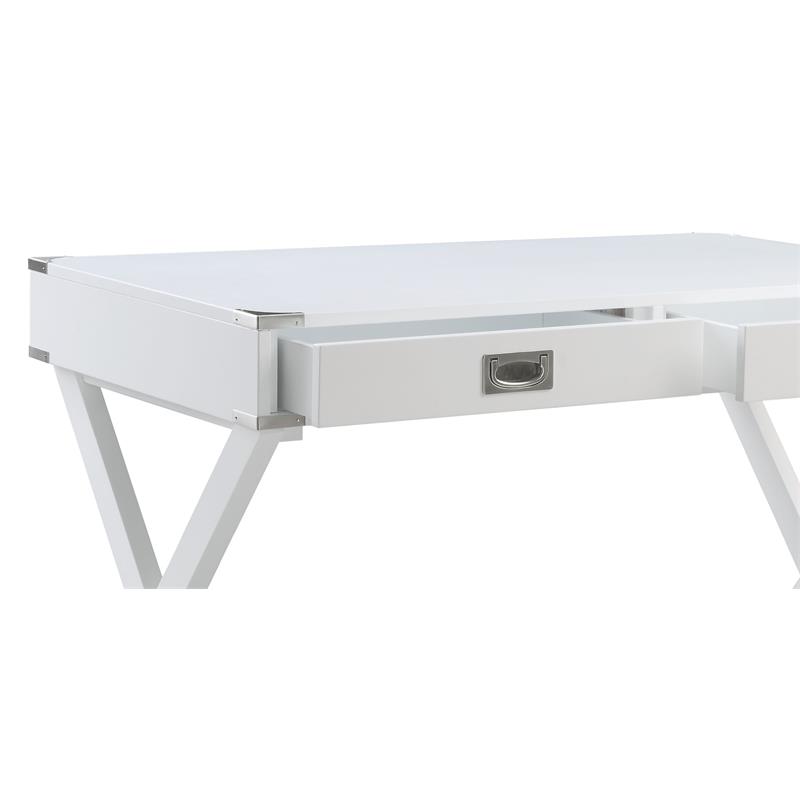 ACME Amenia Wooden Rectangular 2-Drawer Writing Desk with X-Shaped Base in White