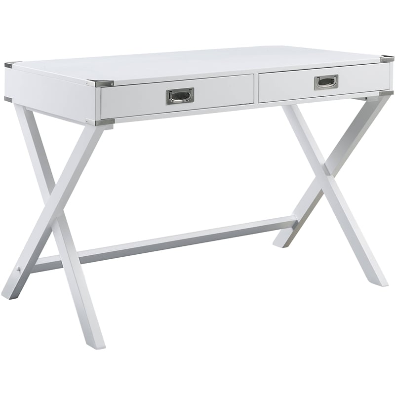 ACME Amenia Wooden Rectangular 2-Drawer Writing Desk with X-Shaped Base in White