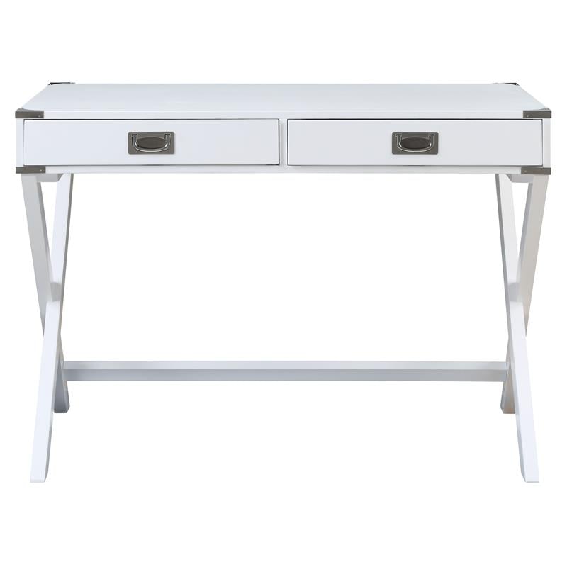 ACME Amenia Wooden Rectangular 2-Drawer Writing Desk with X-Shaped Base in White