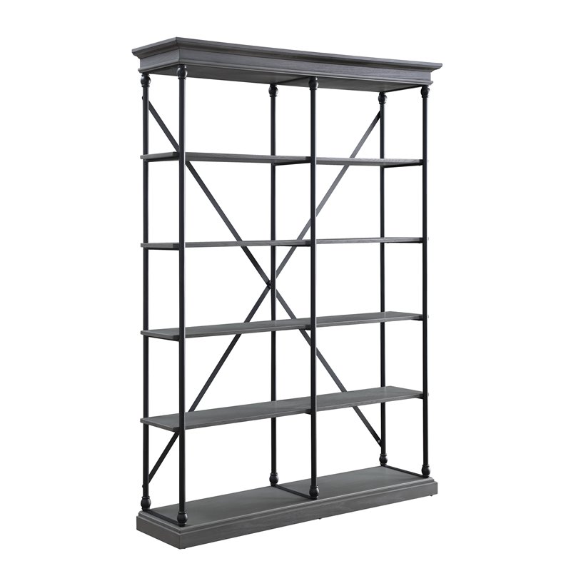 ACME Furniture Rukia Wood & Metal Bookshelf with 5 Tiers in Gray and