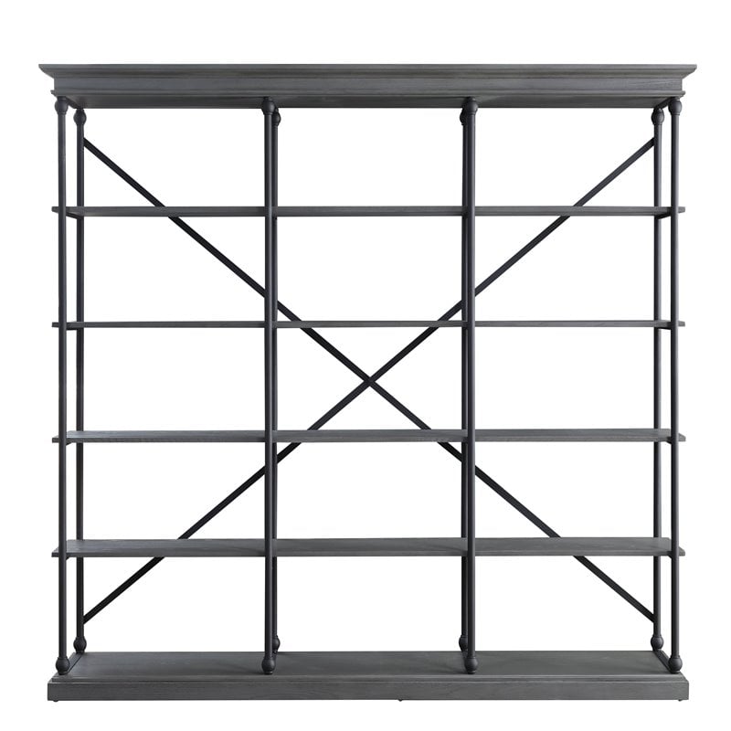 ACME Furniture Rukia Wood & Metal Bookshelf with 5 Tiers in Gray and Black